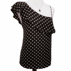 MONTEAU Black & White Polka Dot Ruffle Tank Top